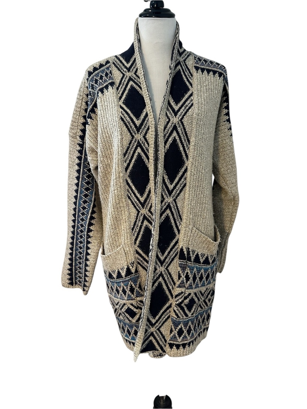 Lucky Brand Blue and Cream Knit Cardigan Sweater - Picture 2 of 13